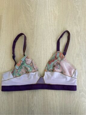 XiRENA Lavender Paisley Triangle Bralette with Purple Band